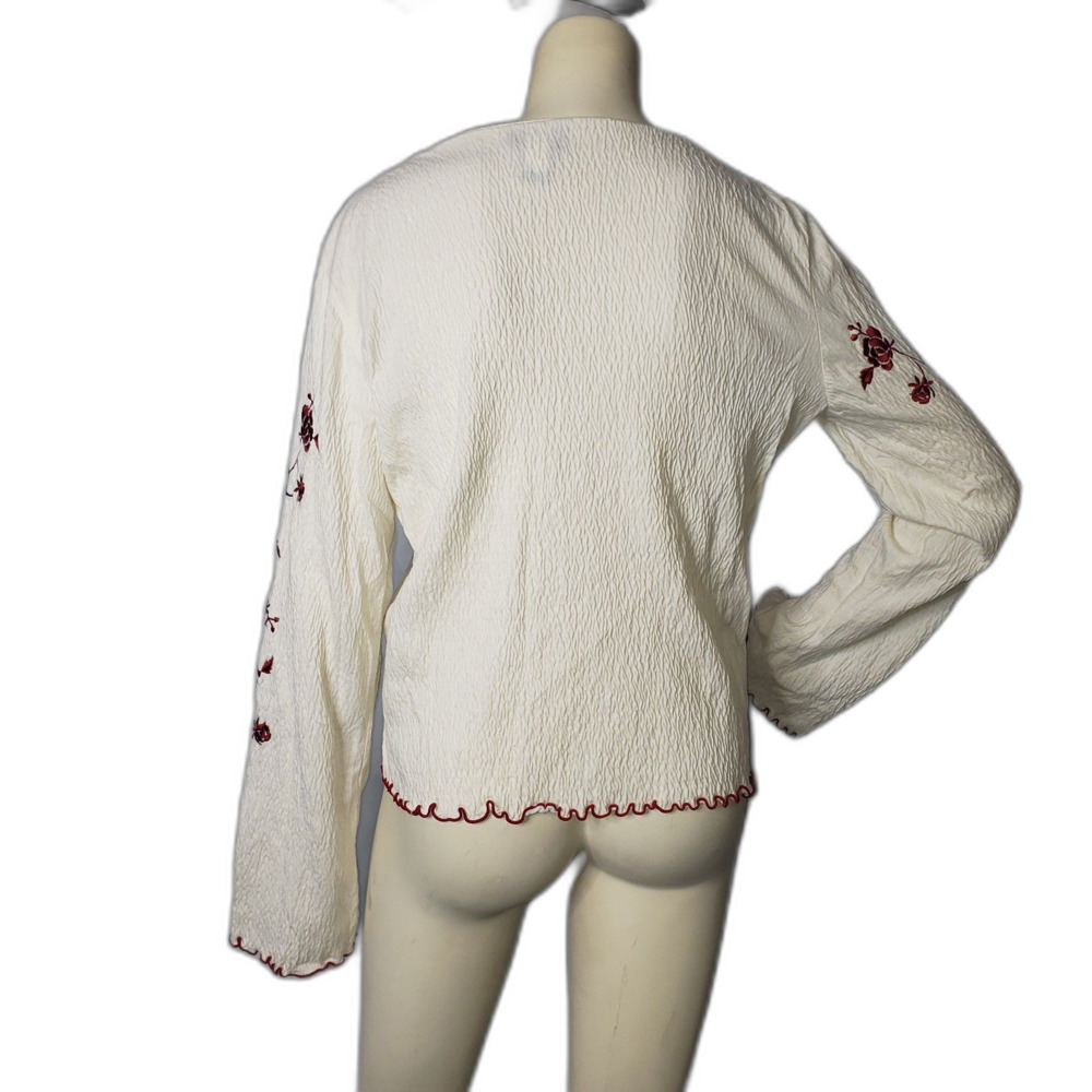 MODA INTERNATIONAL Long Sleeve Boho Enbroirdered Peasant Blouse Size Large - Picture 6 of 6